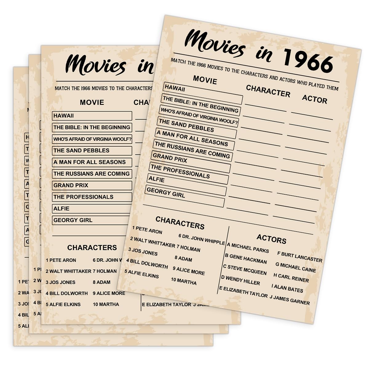 QUPT 60th Birthday Party Games, Movies in 1966 Games, Birthday Party Supplies for Adults, Fun 1966s Party Game，Pack of 30 Cards