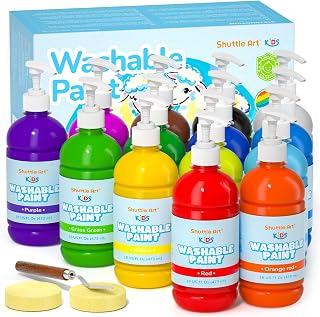 Shuttle Art 14 Colors Washable Paint for Kids, 16 oz Bulk Tempera Paint with Pump, Non-Toxic Kids Washable Paint for Art and Crafts, Home & School Must Haves