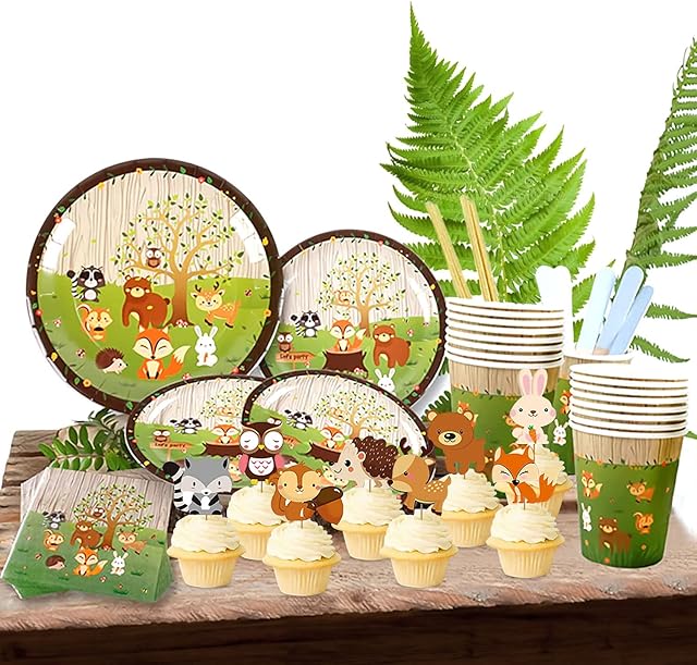JeVenis Woodland Animals Party Plates Woodland Animals Birthday Party Supplies Woodland Animals Birthday Party Decoration