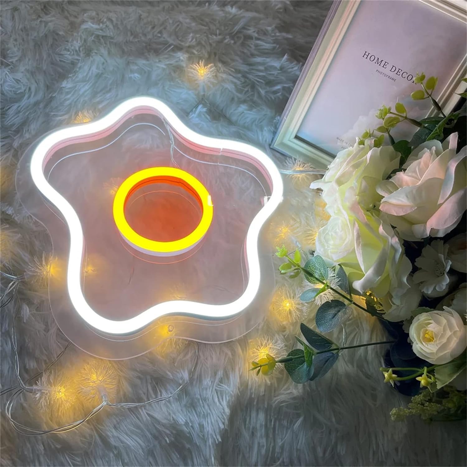 KIJyfgTR LED Neon Light Sign Fried Egg Neon Signs, Kitchen Decor USB Powered LED Neon Lights, Wall Hanging Night Lights Luminous Signboard, 30X30cm