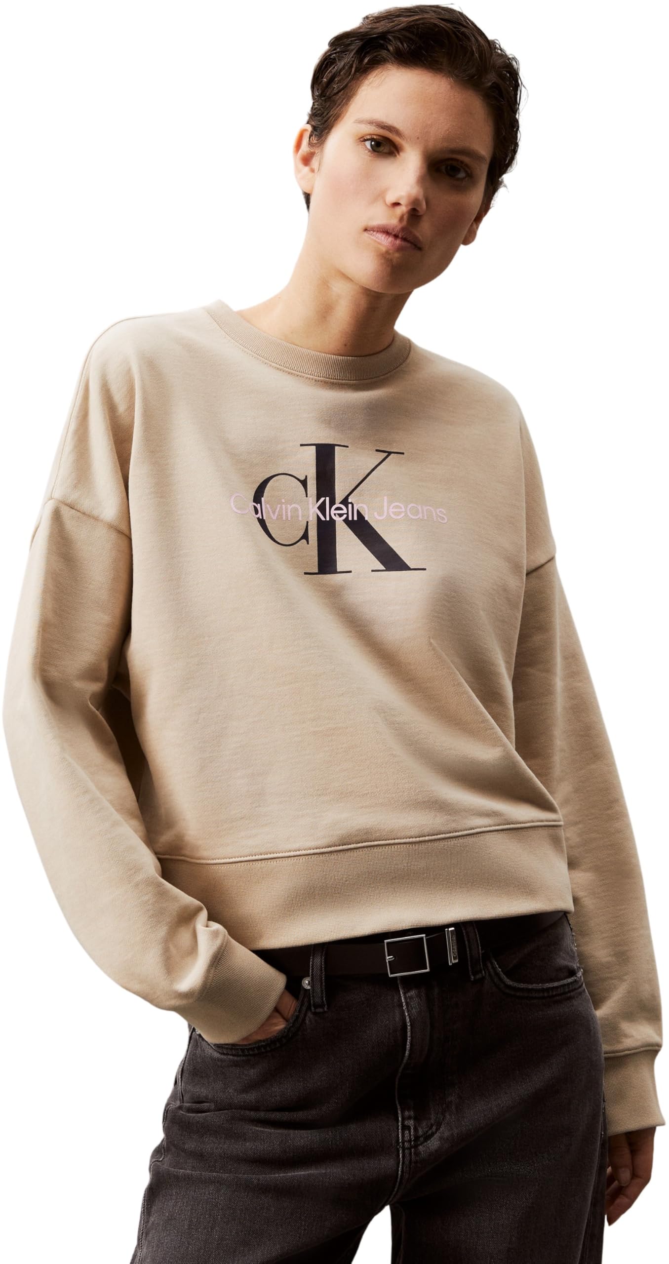 Calvin Klein Sudadera Mujer Monologo French Terry con Cuello Redondo