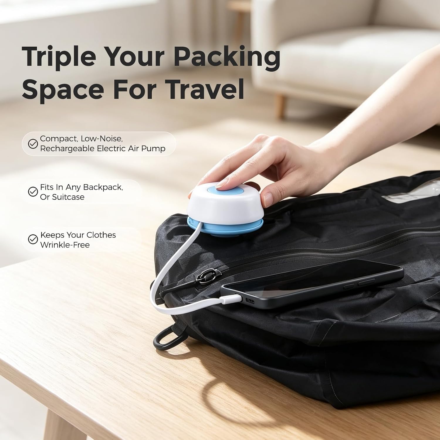 BABUR Travel 20L Vacuum Compression Packing Cubes, IP68 Waterproof, 3-Pack