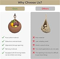 Vista 4 de 6 cestas de frutas colgantes de pared para cocina, cesta colgante bohemia con 12 ganchos fuertes, almacenamiento de cocina, verduras, frutas, papas