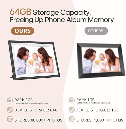 Miniatura 2 de Marco de fotos digital WiFi de 10.1 pulgadas, pantalla táctil IPS, marco electrónico de nube inteligente con 64 GB de almacenamiento grande para una