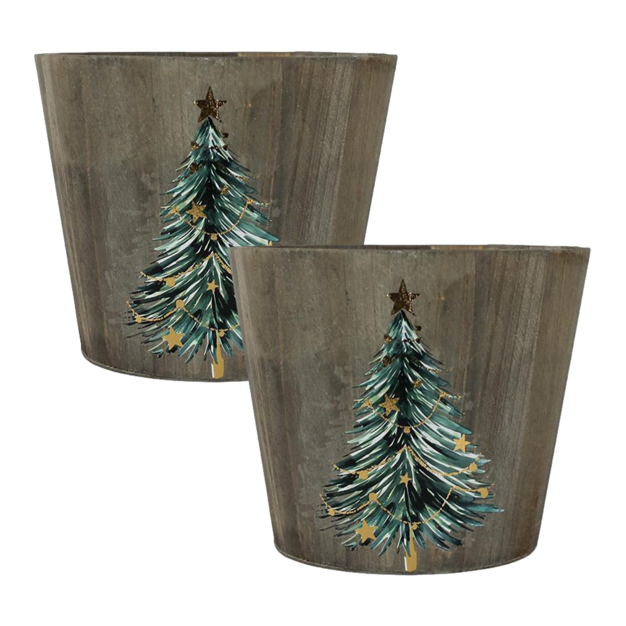 Fyne-Finds Wooden Christmas Planter 19Cm,7Inch Tree Theme Xmas Decorative Indoor Plant Pot Cover Gift (2)