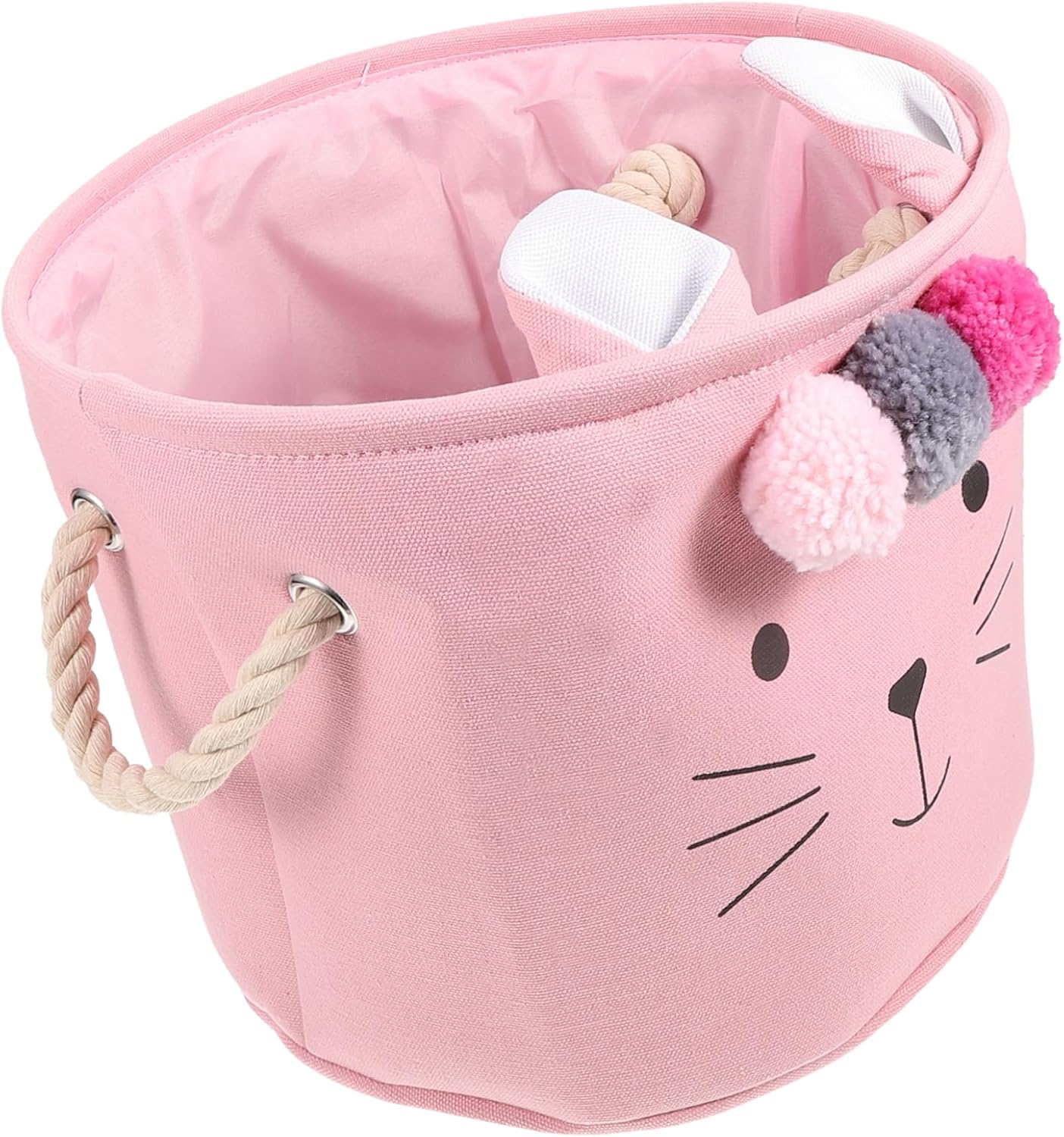 IMIKEYA Fabric Laundry Basket with Handles Breathable Clothes Storage Organizer for Sundries Lightweight and Spacious Home Storage Box Cute Pink Cat Design