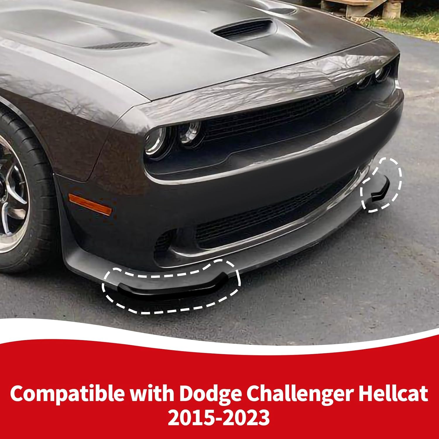 RAZPOY Front Bumper Lip Splitter Cover Trim Compatible with Dodge Challenger SRT Hellcat 2015-2024, Black (Not for Widebody)