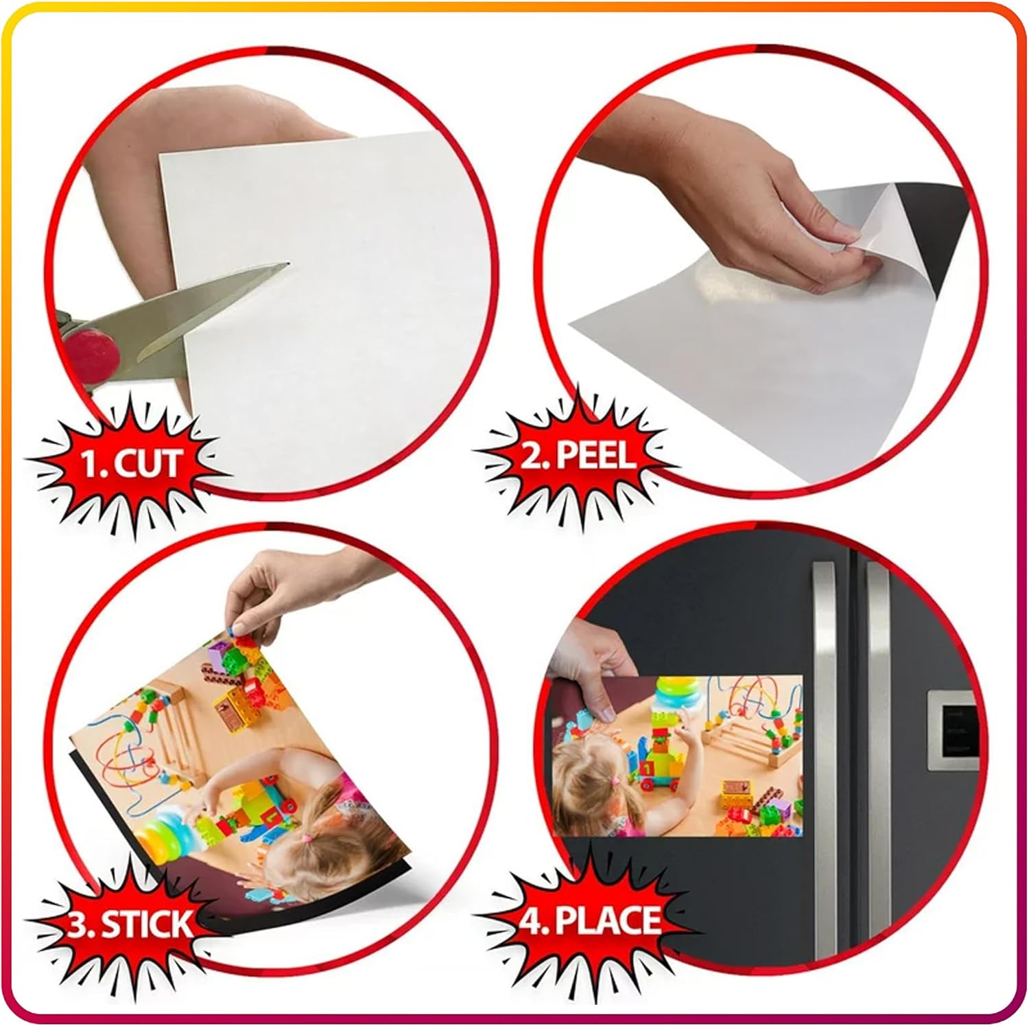Magnetic Sheets with Adhesive Backing 8" x 10" for Crafts, DIY. 50 Strong Craft Magnets to Make Flexible Magnet Self Sticky Tapes, Strips, Squares, Sheet for School Classroom Board, Fridge, Photos