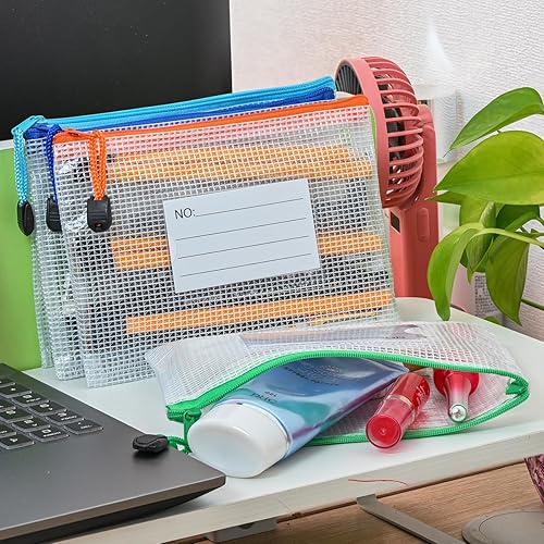 Miniatura 7 de AUSTARK Bolsa de malla de plástico con cremallera, 12 bolsas de archivos con cremallera con bolsillo para etiquetas, bolsas de almacenamiento