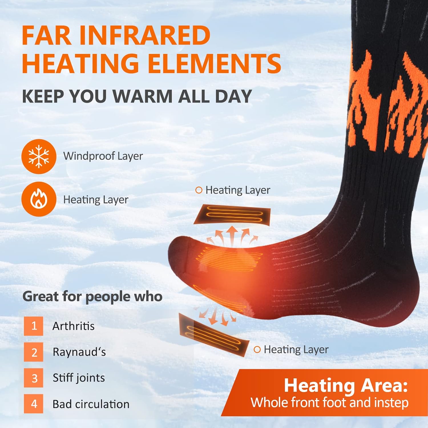 Heated Socks Rechargeable Electric Heated Socks for Men Women - 5V/5000 mAh Battery Powered Foot Warmer Stockings with APP Control for Winter Hunting Skiing Camping Hiking (Flame-XL) : Everything Else