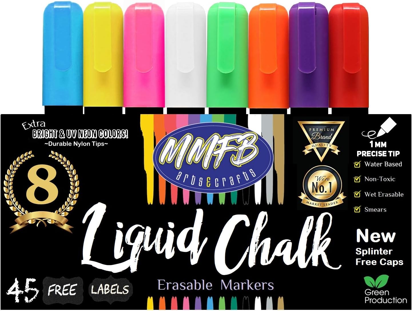 Chalk Markers - Liquid Chalk Paint Pens for Businesses, Restaurants, School, Blackboard, Window, Erasable, Non-Toxic, Water-Based, Reversible Tips Markers (10 pack Bright 1mm)