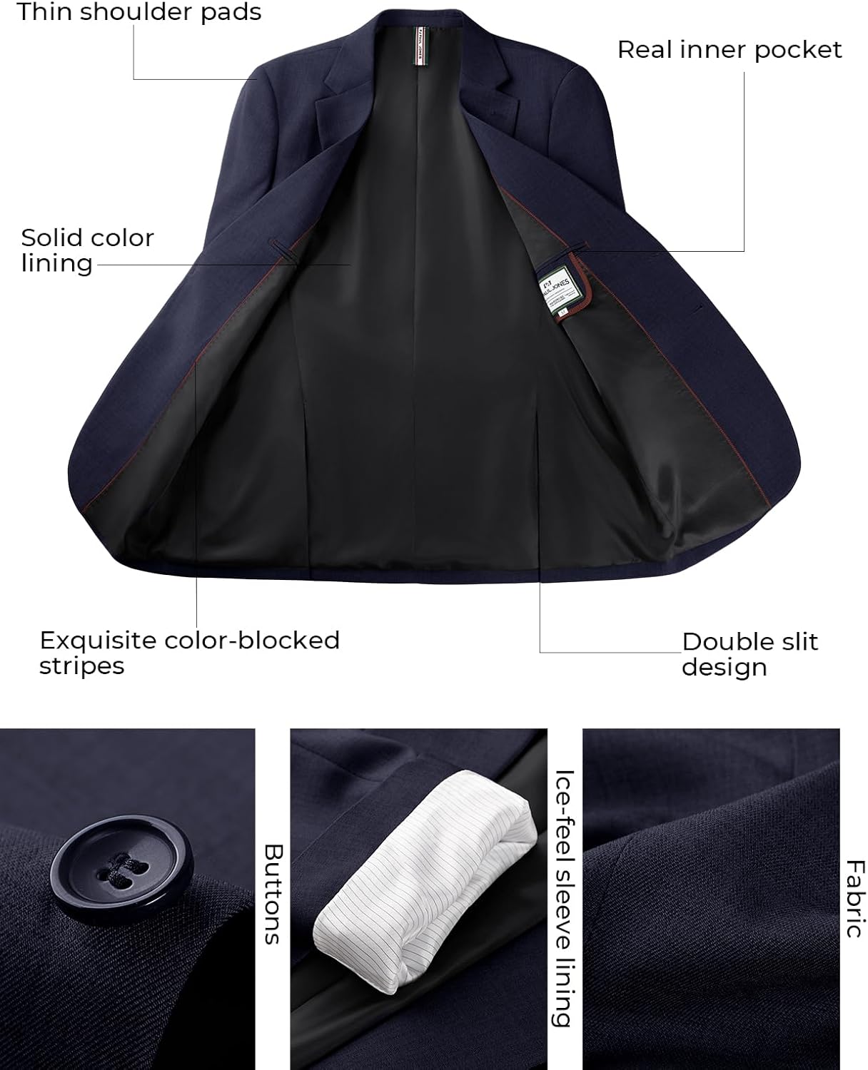 PJ PAUL JONES Mens Blazer Classic Lightweight Sports Coat Casual Slim Fit Sport Suit Jackets - Image 6