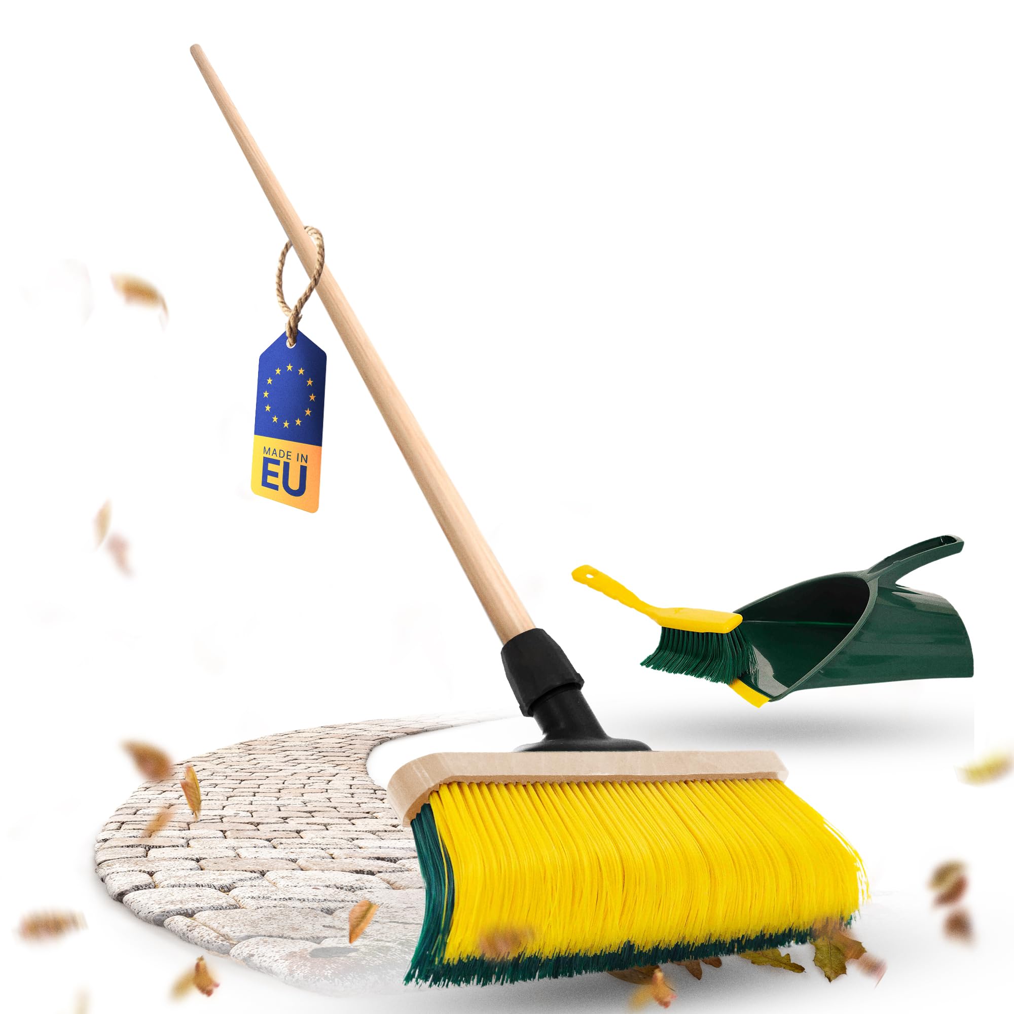 Novaliv Premium Krallenbesen mit Stiel 50cm inkl. Jumbo Kehrgarnitur, Spezialbesen gebogenen Borsten - Ideal als Gartenbesen, Kratzbesen, Kunstrasen Besen, Optimal für Camping, Straßenbesen Kehrbesen