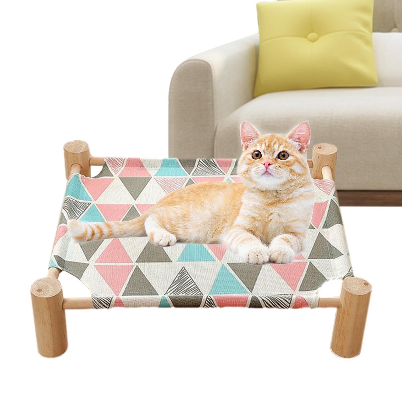 Cama refrescante para Gatos | Hamaca Madera para Cachorros,Cama elevada enfriamiento para Perros, Cama para Gatos, Cama para Mascotas para Cachorros en Interiores y Exteriores, Triangulo Rosa