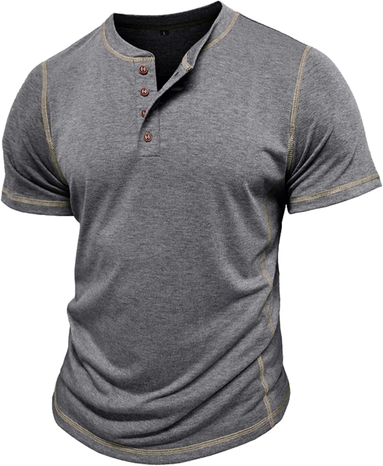 Mens Short Sleeve Shirts Casual Cotton Basic Henley Shirts Summer Lightweight T-Shirts - Image 2