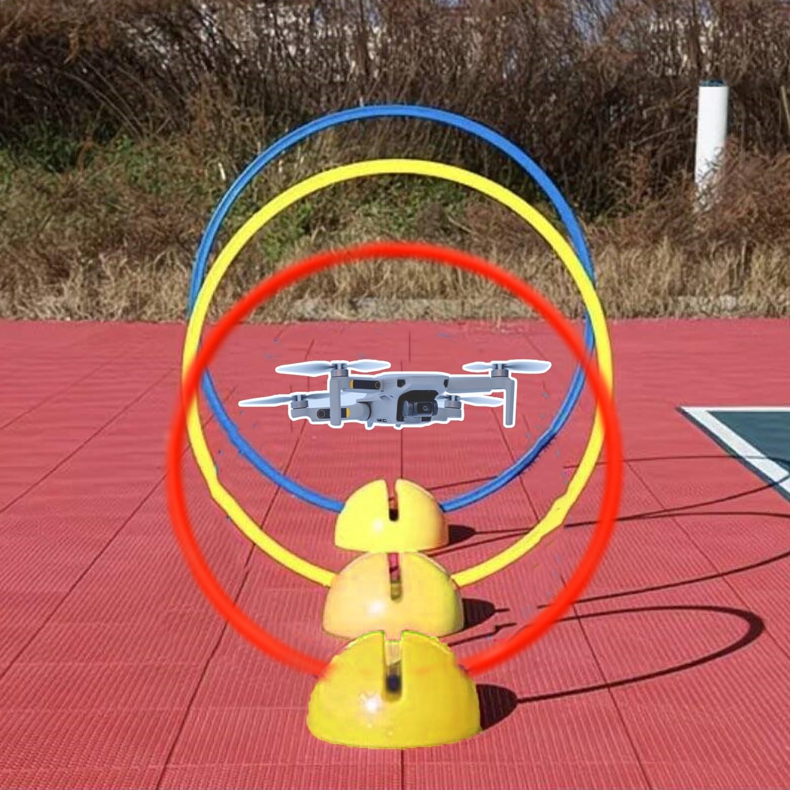 Drone tor Przeszkód Tor Przeszkód dla Dronów z 3 Łatwymi w Montażu Bramkami, Zestaw do Wyścigów FPV na Świeżym Powietrzu, Przeznaczony do Rozgrywek Ligowych, Superszybki(Diameter 70cm (27 1/2"))
