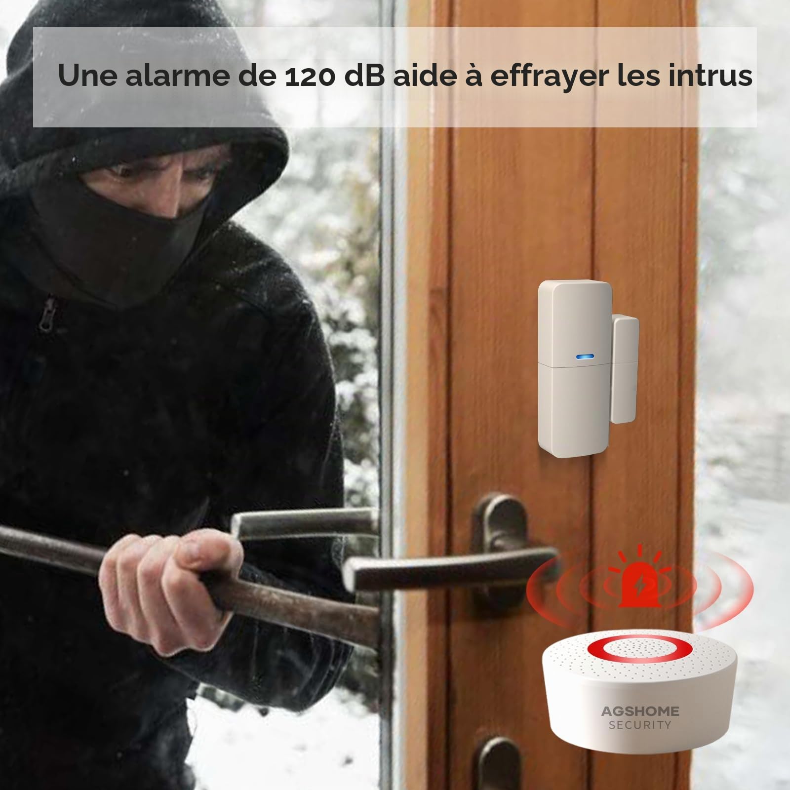 Sirène stroboscopique d'intérieur - Alarme 120 DB - Compatible avec Le système d'alarme AGSHOME
