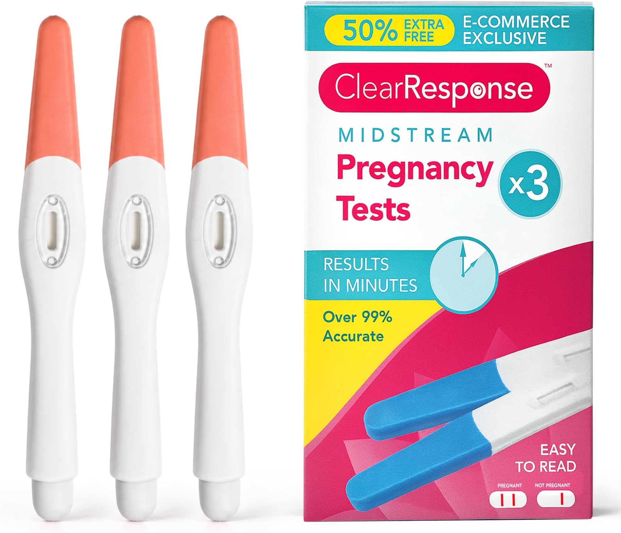 SOL 3pk Clear Response Midstream Early Detection Pregnancy Test Kit - 99% Accurate After First Missed Period, Easy Instructions, Foil Wrapped, Reliable Testing, Long Expiry and Peace of Mind