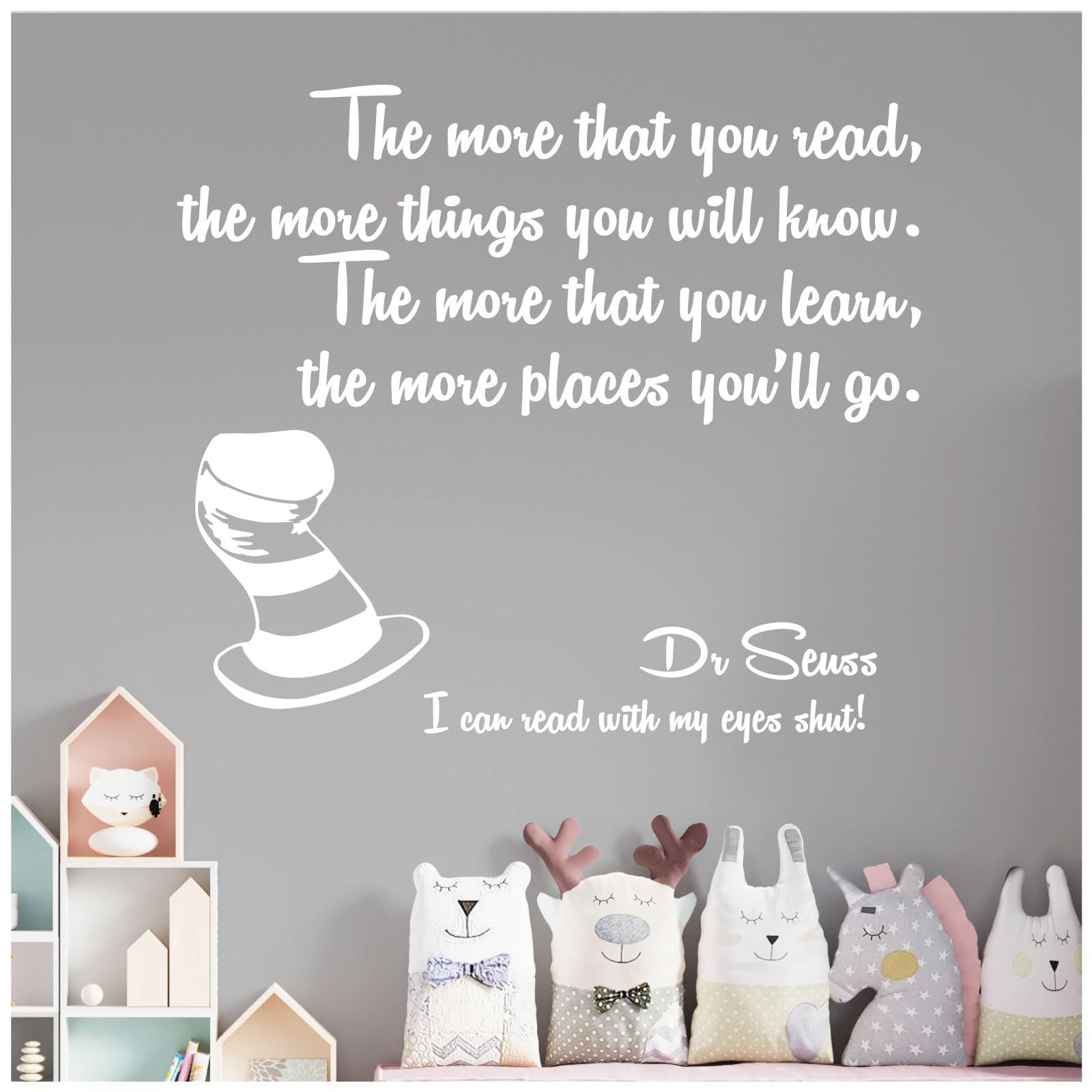 The More that You Read, the More Things You Will Know - Dr Seuss Book Quote Decal Wall Sticker [Large] [White]