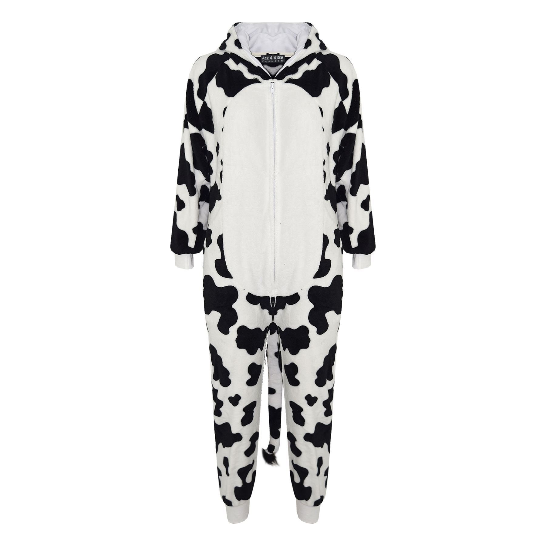 A2Z 4 Kinder Mädchen Jungen Kuh Kostüm Tier Gesicht Overall Weich Plüsch Fleece Spielanzug Kapuzen Schlafanzug Einteiler Cosplay Anzug Alles in Einem Weihnachten Pyjama Für Kind Alter 3-14 Jahre