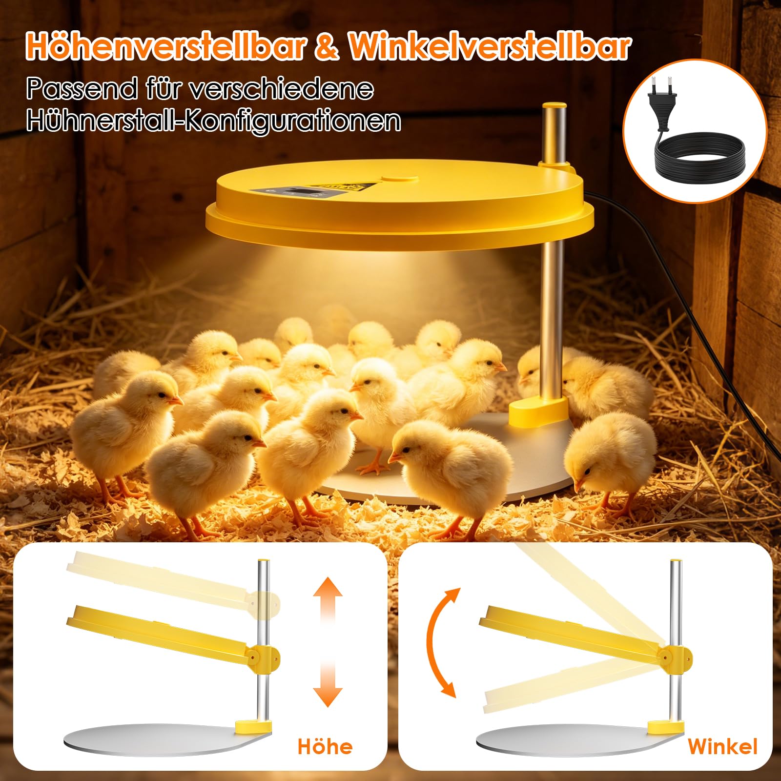 Wärmeplatte Küken,Kükenwärmer Wärmelampe mit LED-Licht,Heizplatte für Kükenaufzucht,45W Regelbare Temperatur Heizplatte Küken, Digitalanzeige Wärmeplatte Hühner für 15-20 Küken