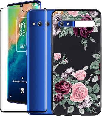 Case for TCL 10 Plus 6.47", with [ 1 x Tempered Glass Protective Film], KJYF Black Soft Silicone Protective Cover Bumper Shockproof Phone Case for TCL 10 Plus - Red 9