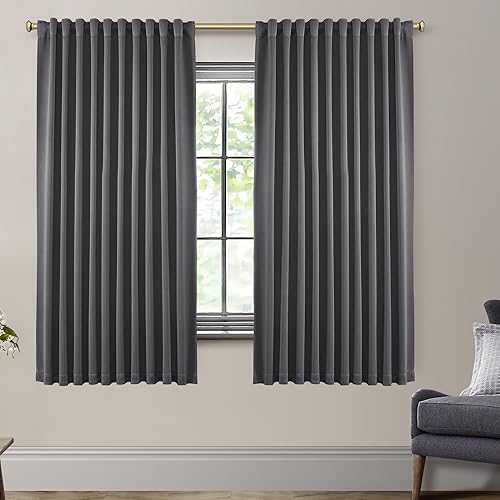 Miniatura 33 de SHINELAND Cortinas opacas de 102 pulgadas para sala de estar, cortinas opacas con pestaña trasera de 102 pulgadas de largo para dormitorio, Crema