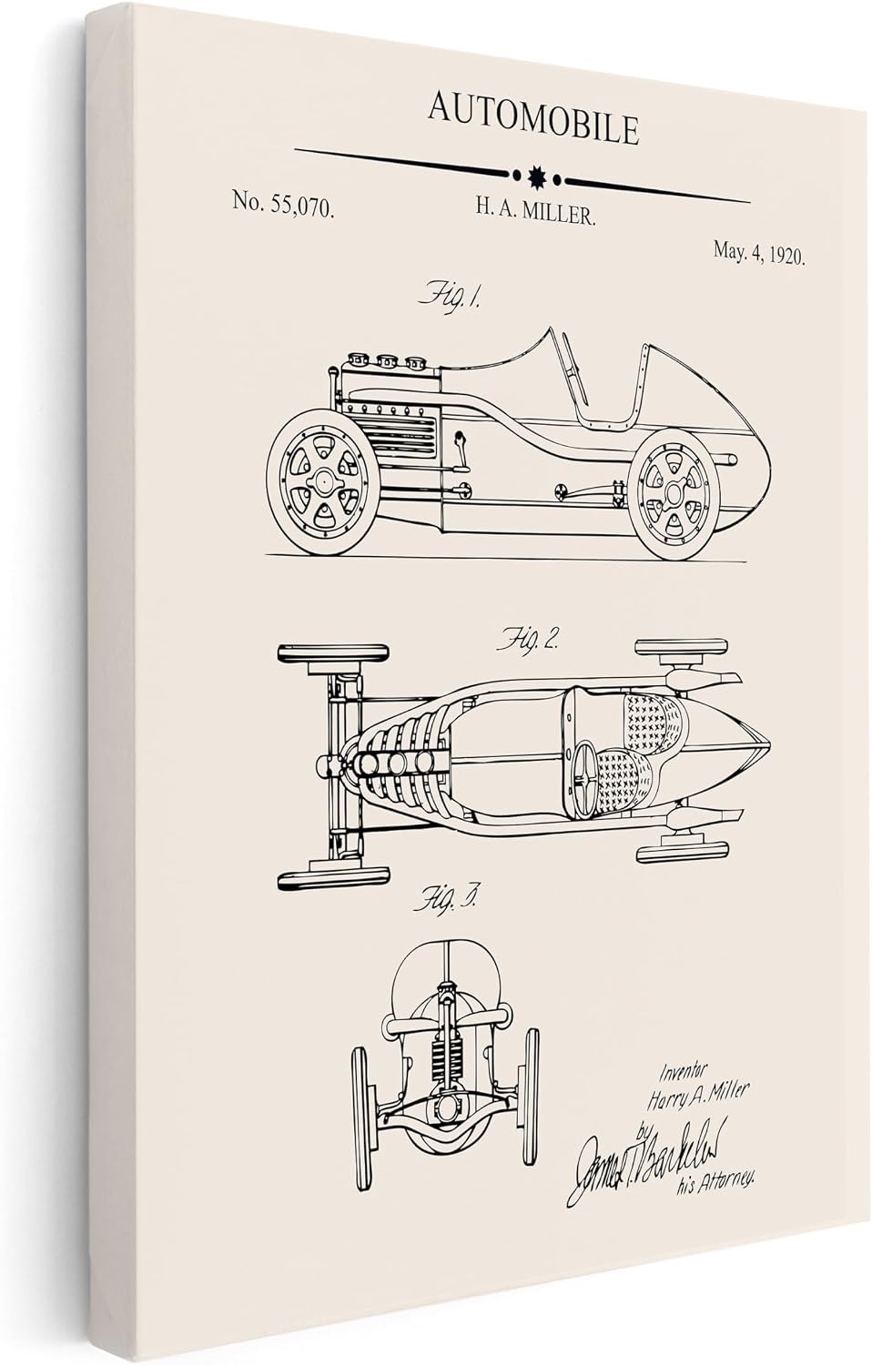 Poster Master Vintage Car Blueprint Canvas - Automobile Patent Print - Racing Vehicle Art - Car Enthusiast Gift - Transportation Art - Garage or Man Cave Wall Decor - 8x10 STRETCHED Canvas