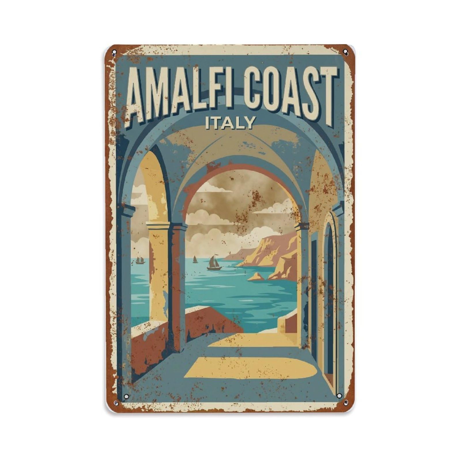 Vintage Travel Breezeway Italy Arched Metal Tin Sign Plaque Wall Decor for Cafe, Club Bar, Office, Home Garden Metal Poster 8x12Inch