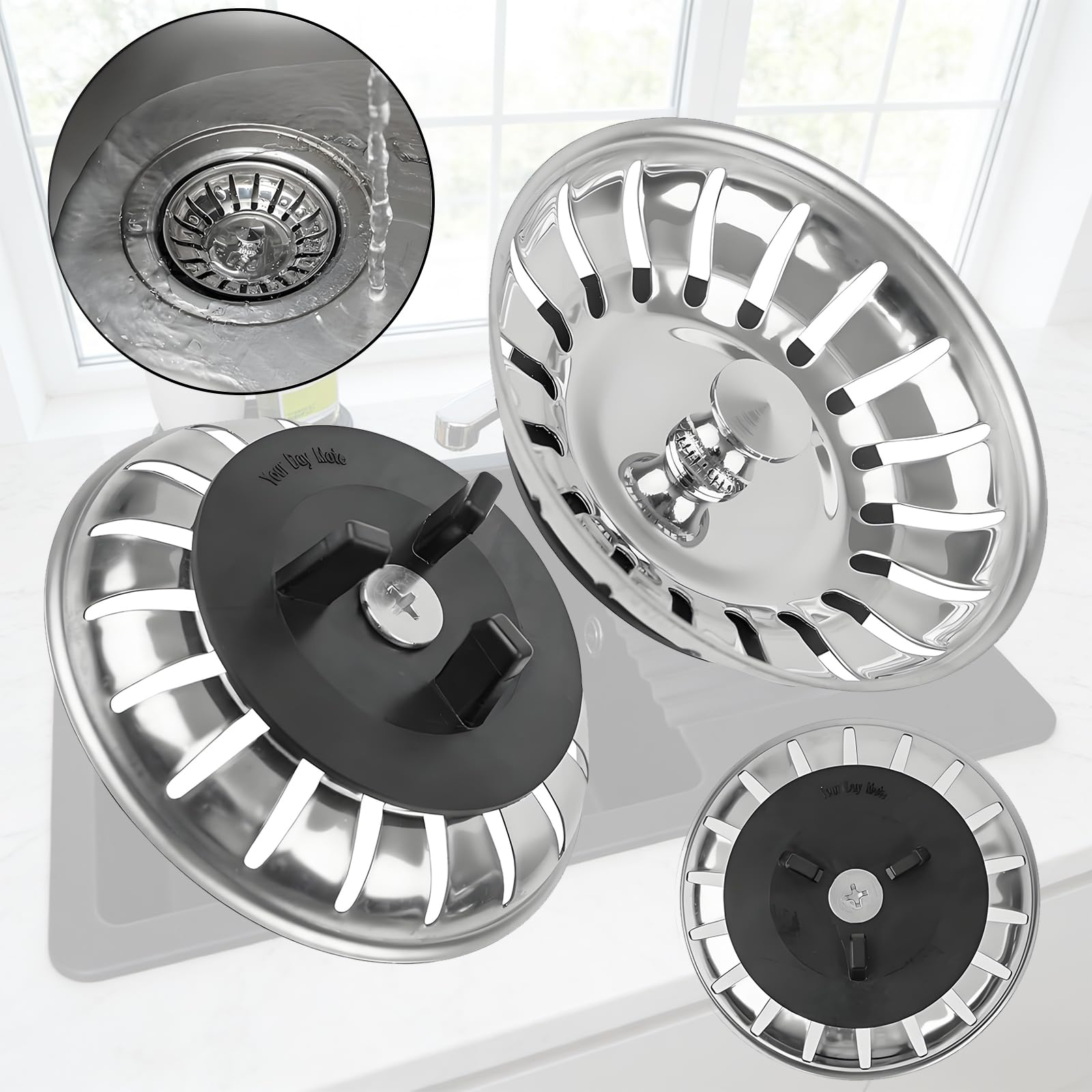 Lot de 2 paniers d'évier - Diamètre : 80 mm - Avec joint en caoutchouc à trois pieds - Compatible avec IKEA ATLANT et DOMSJÖ - Pièce de rechange pour siphon d'évier de cuisine - Type d'âge