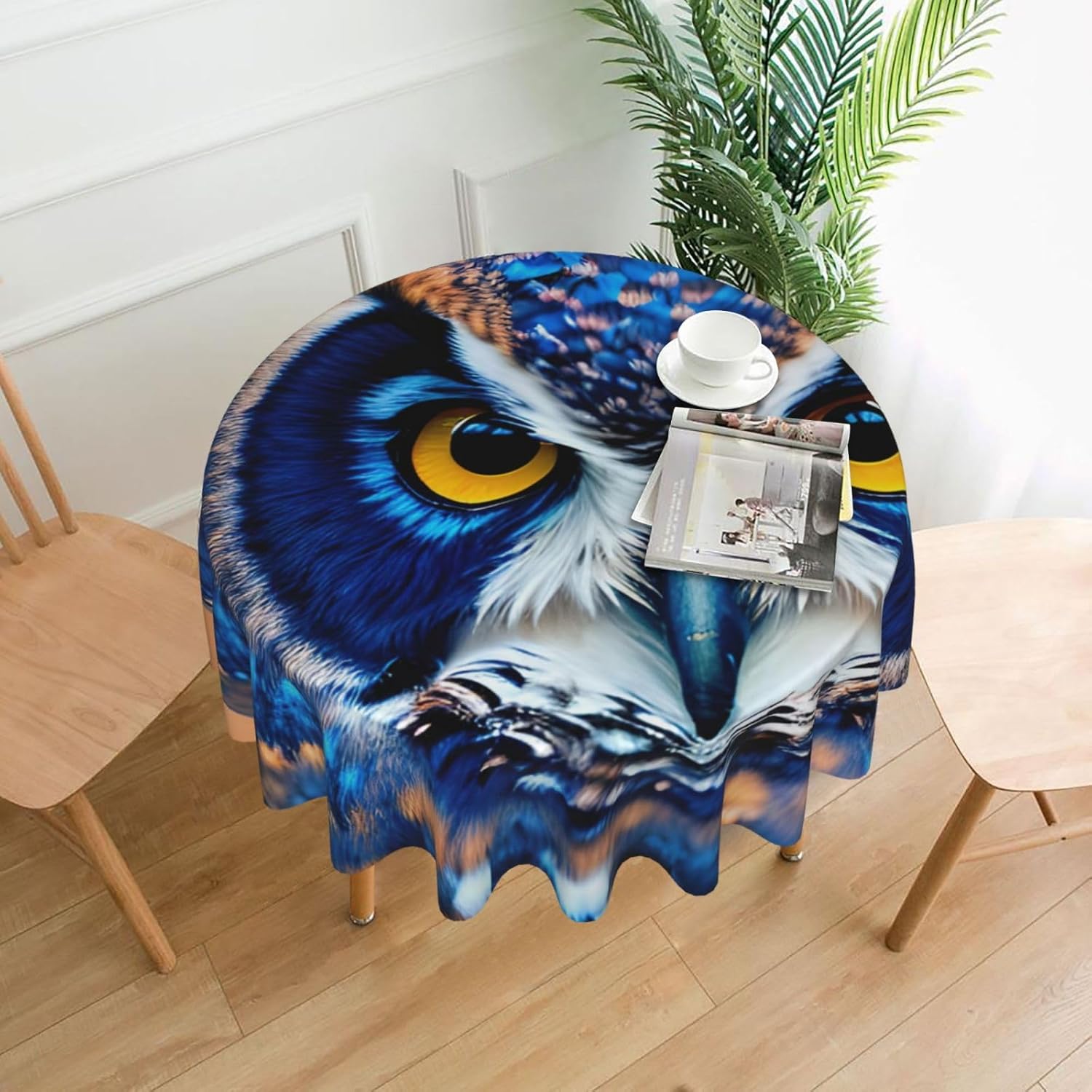 Blue Owl 1 Print Wrinkle Free Dining Table Cover for Birthday Party Farmhouse Tablecloths Up to 60 x 60 Inches