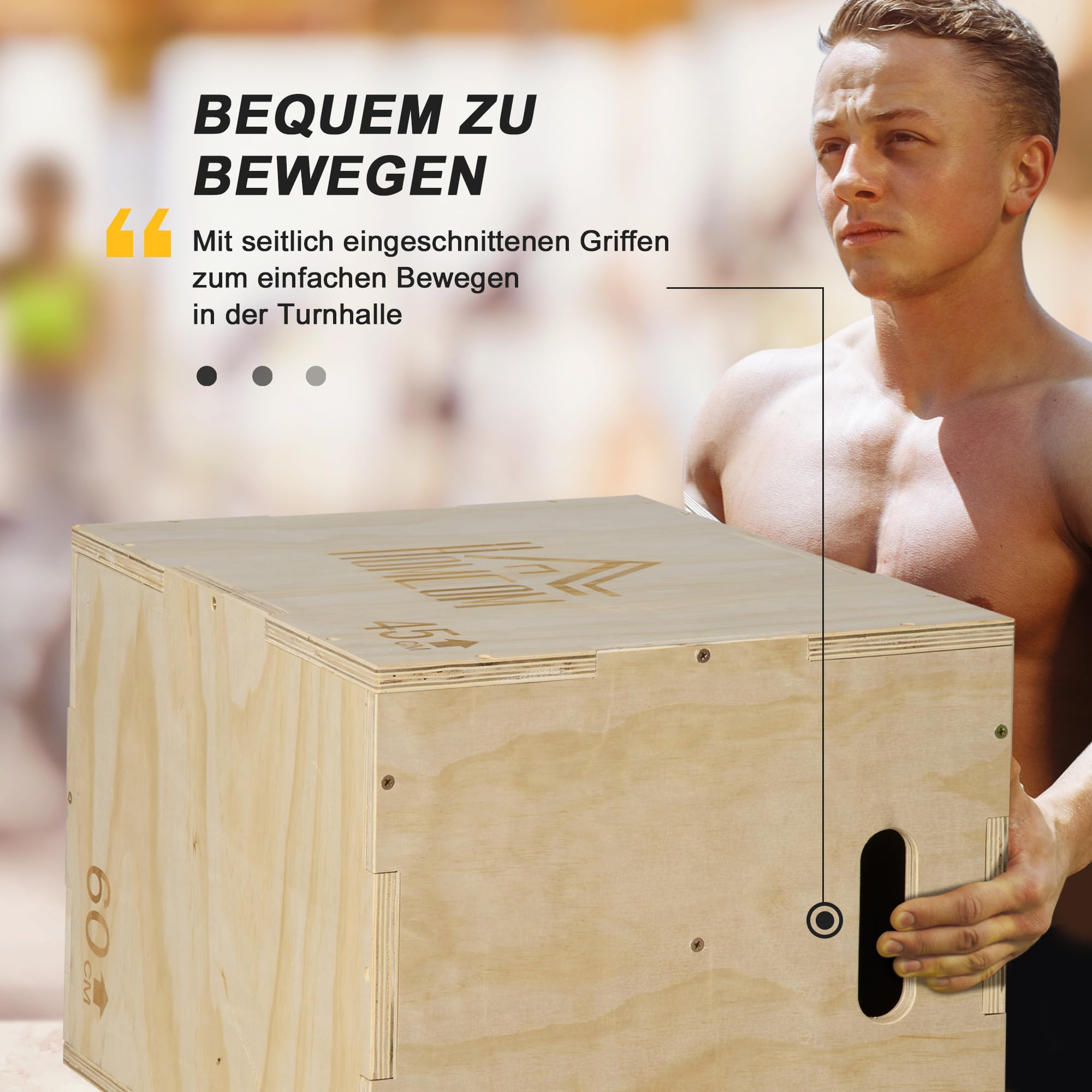 HOMCOM 3-in-1 Plyo Box Holz Plyometrische Sprungbox mit 3 Sprunghöhen Griffen Step-Up Jumping Box Plyometric Platform Fitnessgerät für Plyometrisches Training Workout Fitnessstudio
