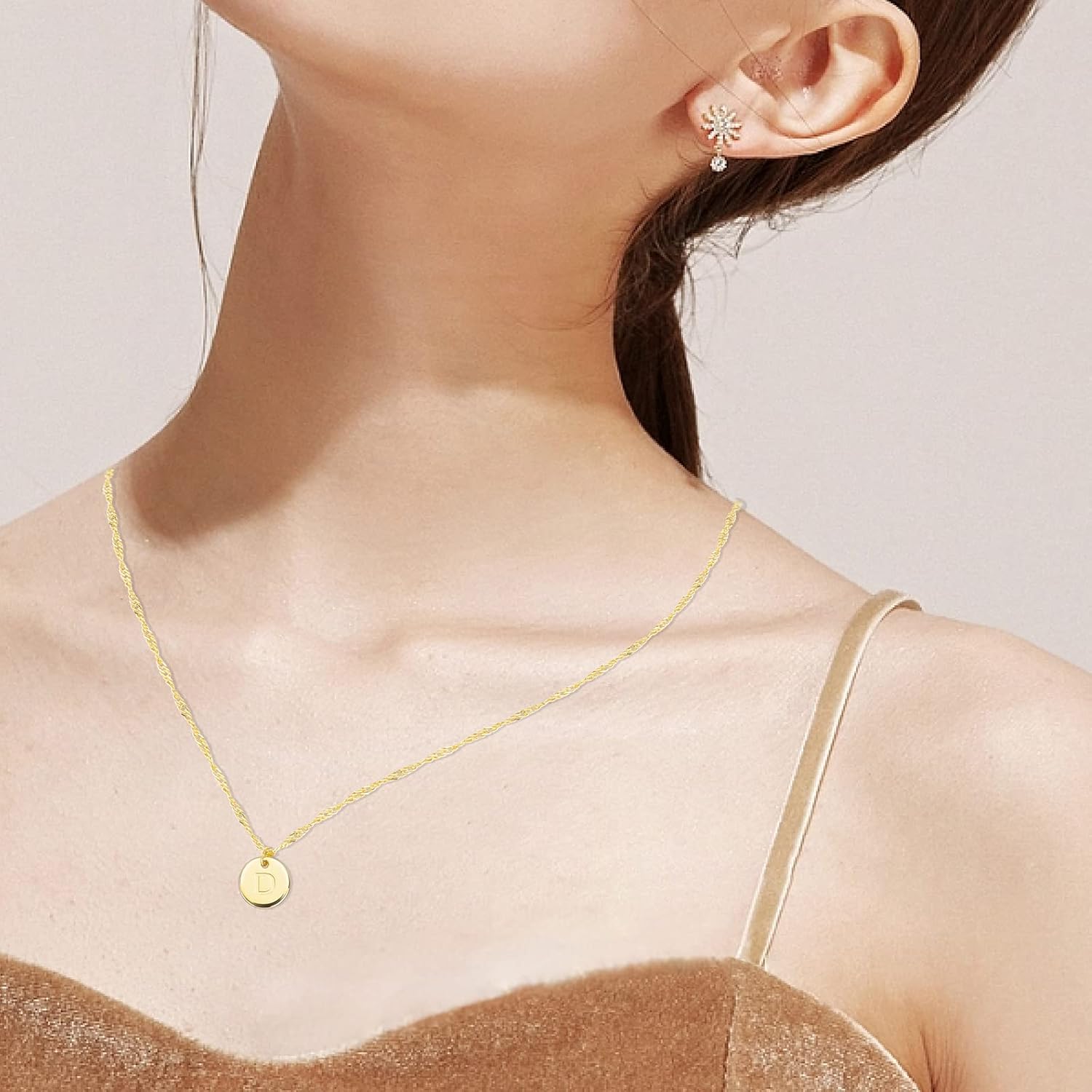 Gold Initial Coin Pendant Necklace, 18K Gold Plated Letter Pendant Necklaces for Women, Adjustable Personalized A-Z Initial Alphabet - Image 2
