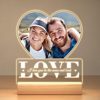 Personalized Christmas Gifts for Women Men, Personalized Picture Frame with Night Light, Custom Photo Frame with Photo, Customized Anniversary Couple Gifts for Her Him Girlfriend Boyfriend Wife