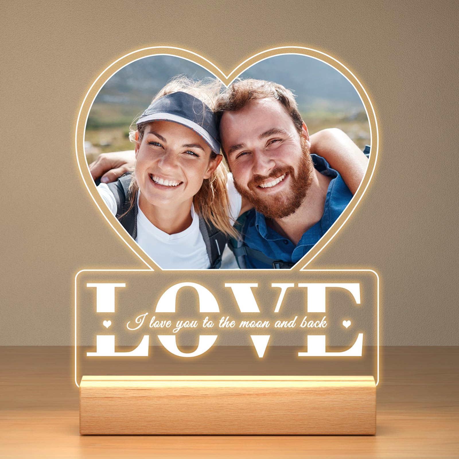 Personalized Christmas Gifts for Women Men, Personalized Picture Frame with Night Light, Custom Photo Frame with Photo, Customized Anniversary Couple Gifts for Her Him Girlfriend Boyfriend Wife