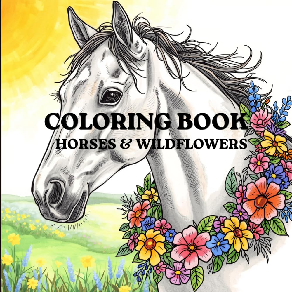 Wild Horses: Adult Coloring Book Mind Clarity: Relax and Unwind with the Beauty of Wild Horses and Flowers