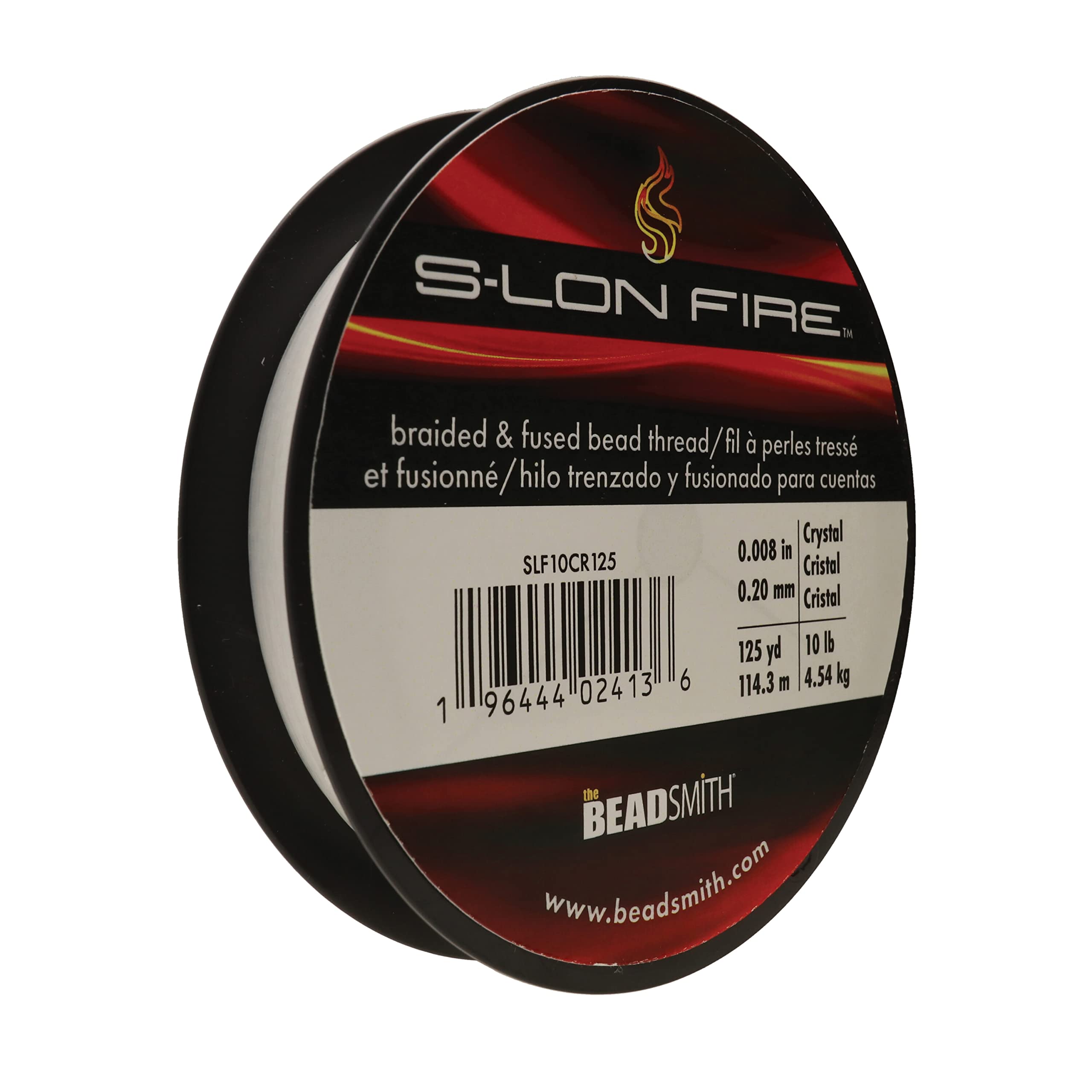 The Beadsmith S-Lon Fire – Braided and Fused Bead Thread – 10lb. Test, .008”/.20mm Diameter, 125 Yard Spool, Crystal Clear Color – Super Strong Stringing Material for Jewelry Making and Bead Weaving