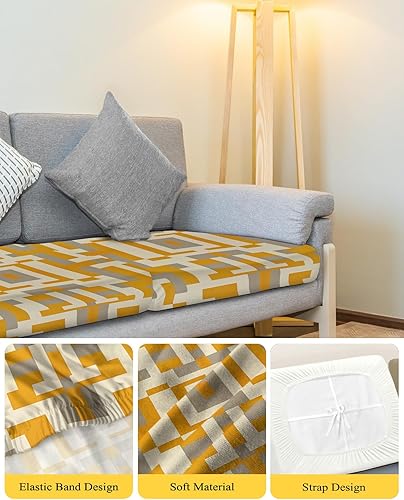 Miniatura 4 de Fundas de cojín elásticas geométricas de color naranja para sofá, seccional, individual, en forma de L, con parte inferior elástica, funda