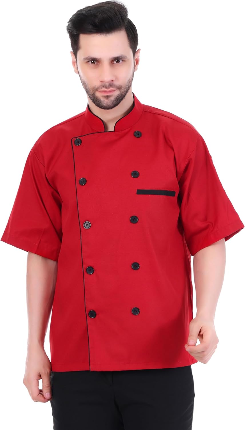 ST-11 Half Sleeves Black Piping Chef Jacket | Chef Coat | Chef Uniform for Men | Chef Dress for Kitchen