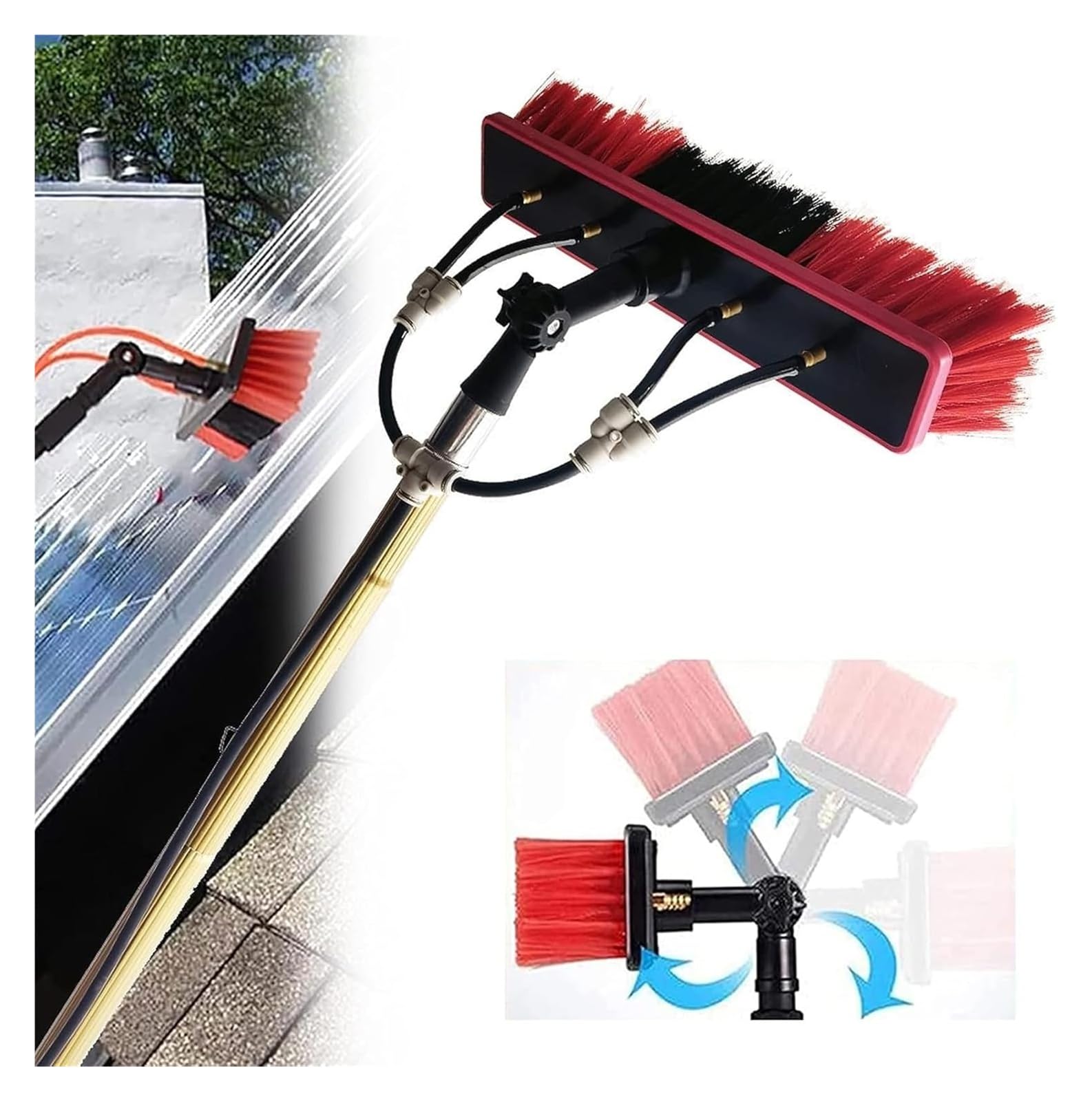 Sistema de cepillo telescópico y manguera extensible con suministro de agua para ventanas