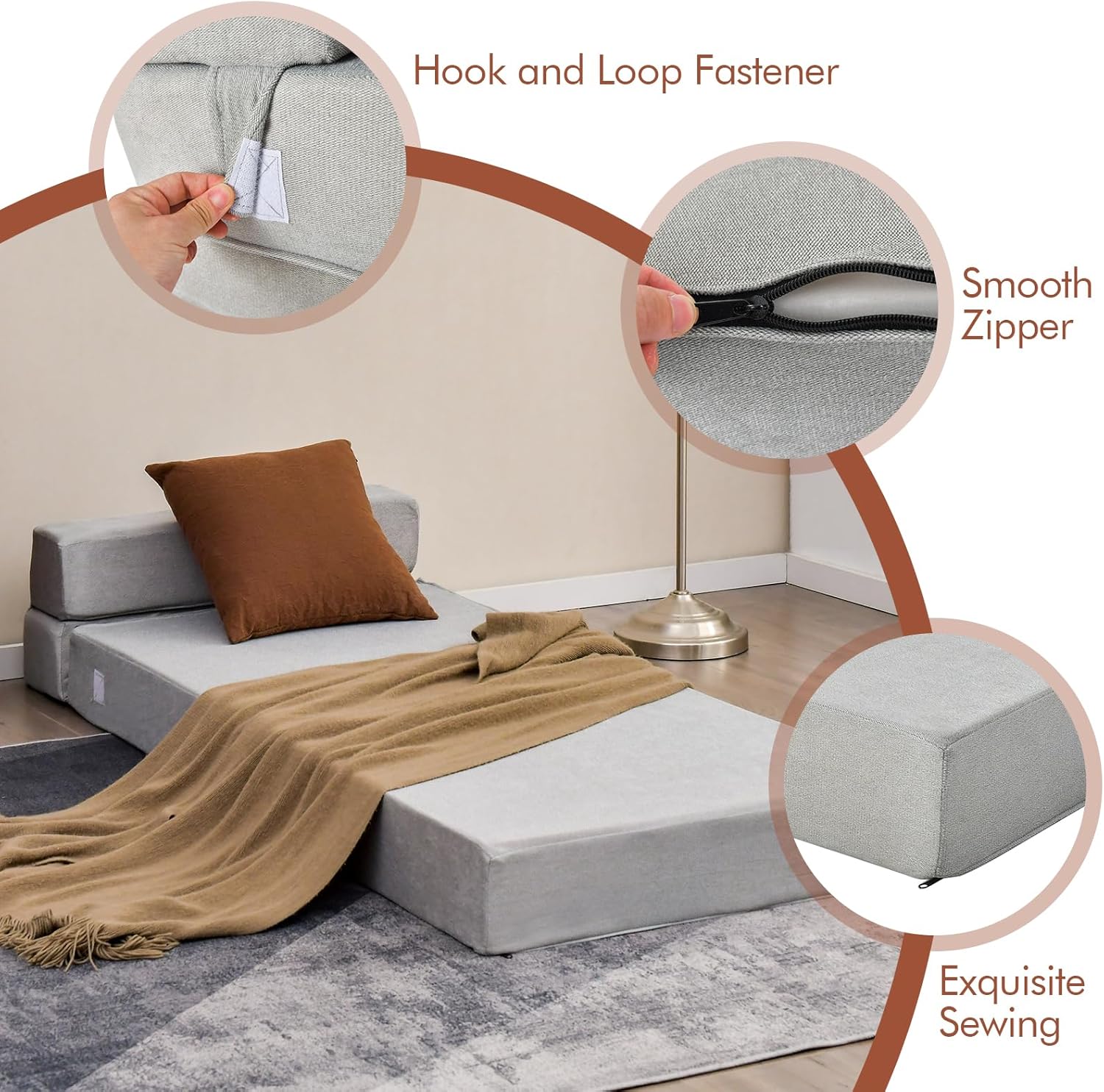 Giantex Convertible Sofa Bed, Floor Couch Sleeper, Folding Futon Guest Bed, Modern Chaise Lounge Upholstered Padded Cushion, Large Accent Chair Living Room Bedroom Gray