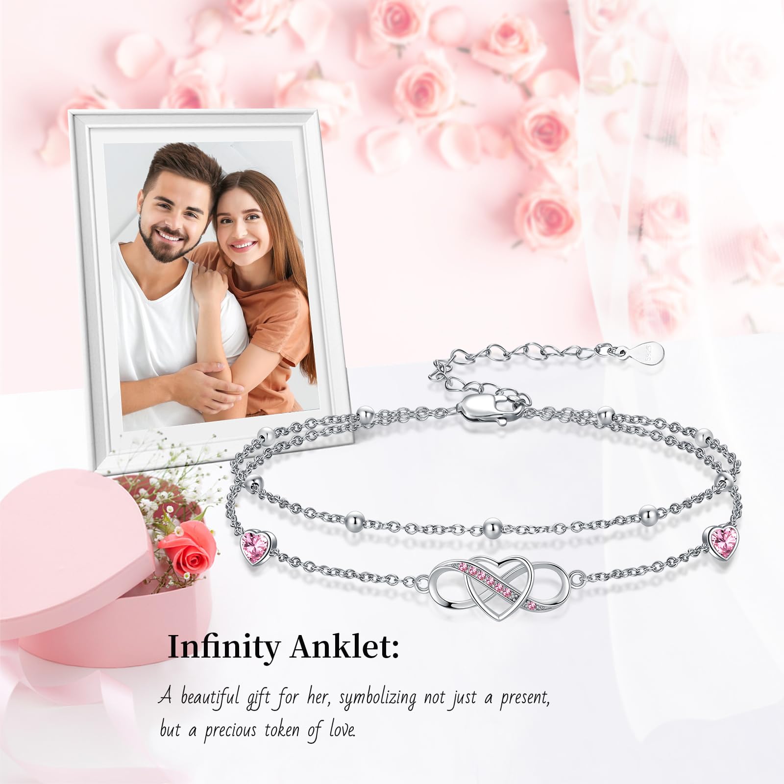 Cavigliera da donna in argento Sterling 925, con doppio simbolo dell'infinito, impermeabile, gioiello estivo, regalo di anniversario o compleanno per lei