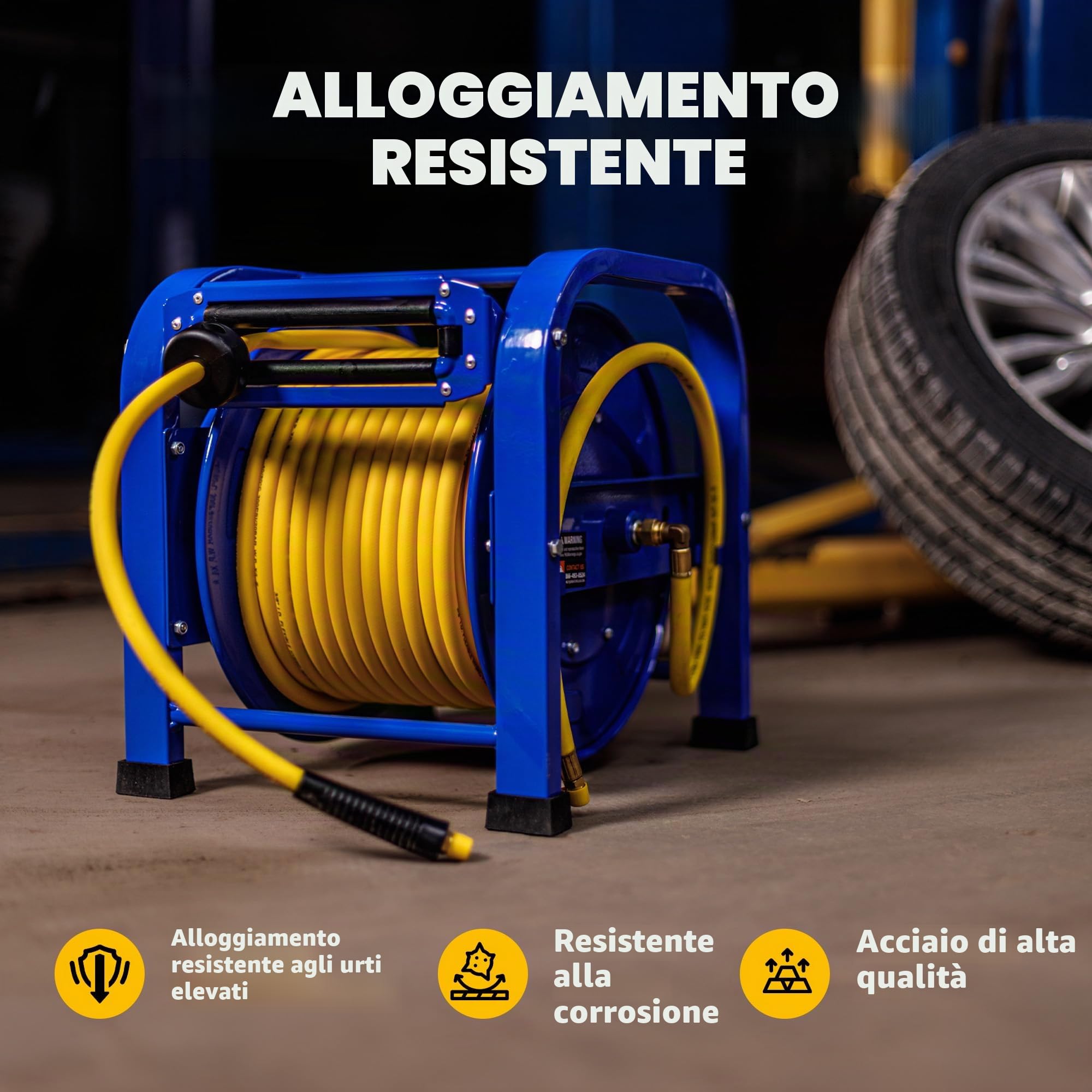 Goodyear elite heavy duty pro primavera driven acciaio retrattile rotolone (3/8 in. x 100 ft.), con 2 anni di garanzia