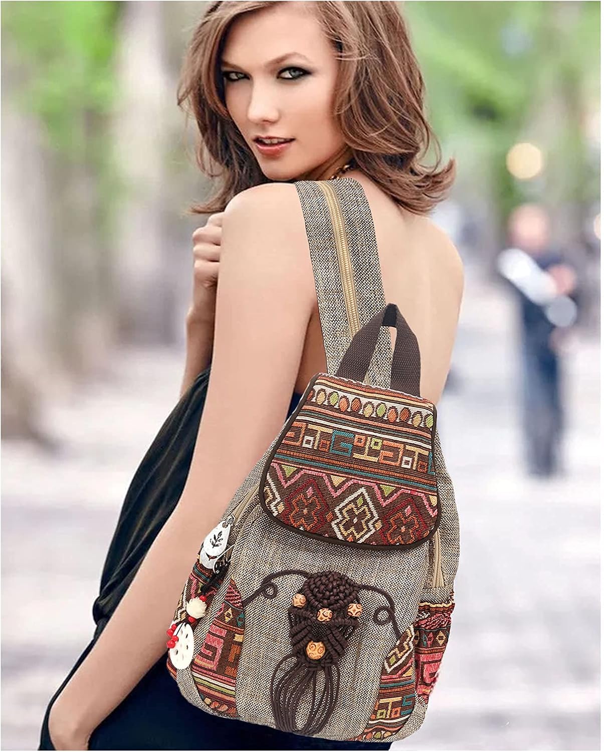 Backpacks For Women Sling Backpack Casual Canvas Backpack Convertible For Girl Boho Hand-Woven Exquisite Knitting Backpack With Lots Of Pockets Gift For Young Adult Women…