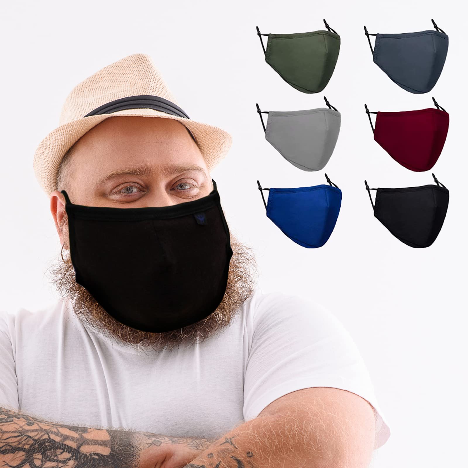 BLU HORN face mask with Nose wire, Pocket for Filter and Adjustable Loops with various sizes (X-Large(Pack of 6), Multicolor)