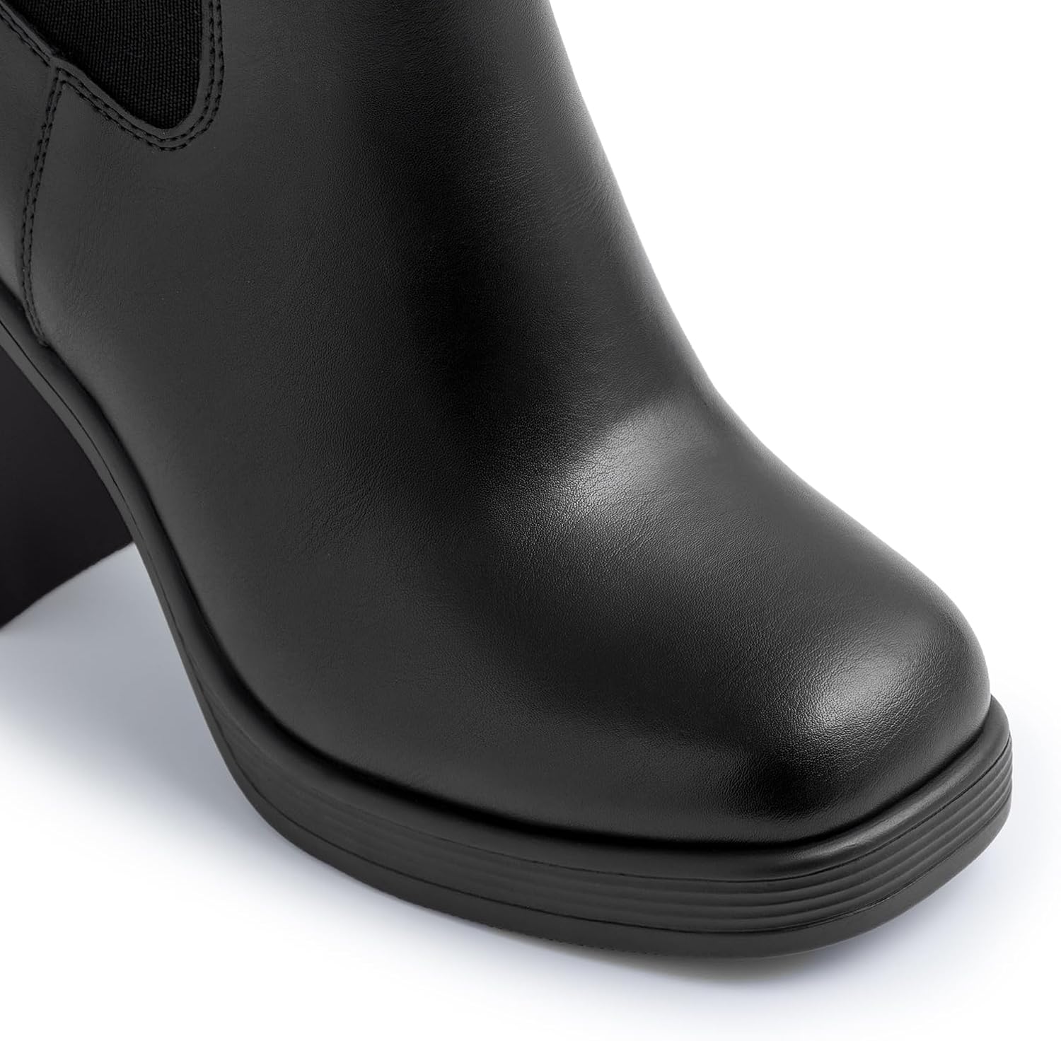 Athlefit Women's Chelsea Platform Boots High Chunky Heel Square Toe Boots Fashion Slip On Elastic Heeled Ankle Booties - Image 5