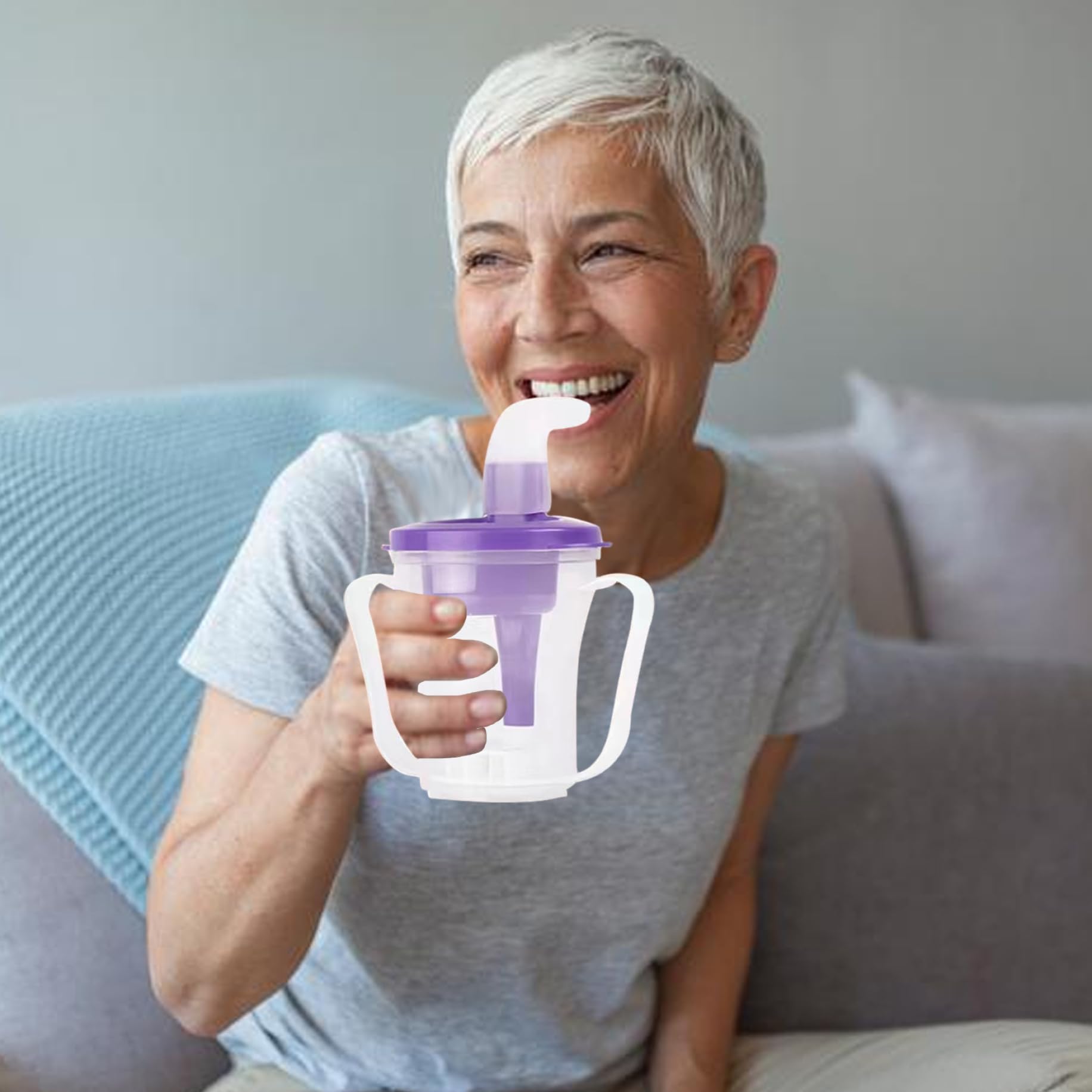 Vaso para sorber para adultos para personas mayores, vasos de plástico antiasfixia de 250 ml a prueba de derrames con tapas y pajitas, vaso para disfagia con asas dobles para adultos, hospitales