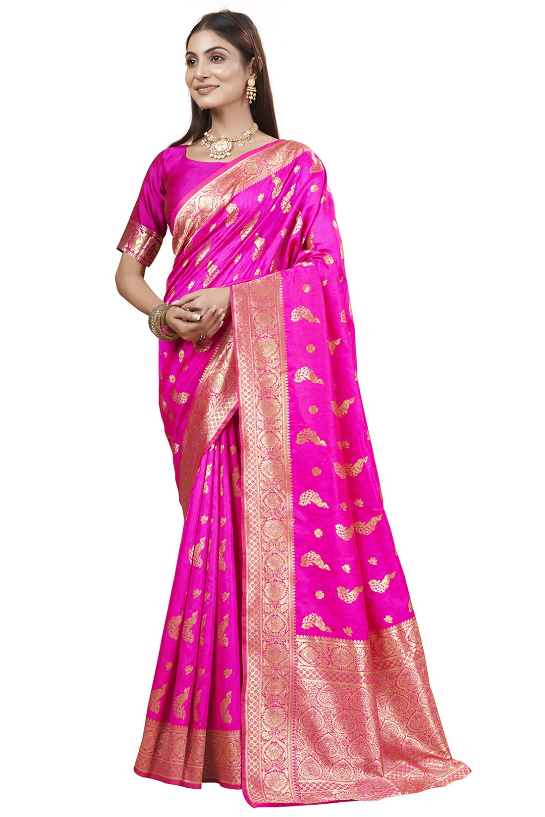 Shasmi Women's Banarasi Saree Pure Kanjivaram Silk Saree Soft New Ladies 2025 Design Wear Pattu Sarees Latest Party Sari Collections With Blouse Piece For Wedding Sadi (Pari-188 Rani)