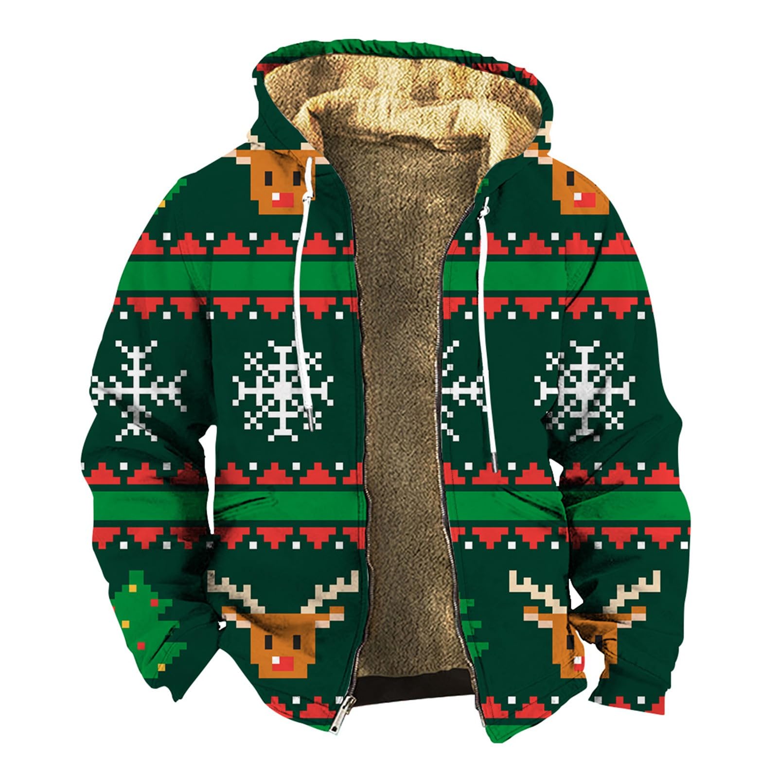 Man Christmas Coat Hooded Fleece Men's Fleece Lined Hoodies Zip Up Hoodie Jacket Winter Hooded Sweatshirt Warm Thick Coats with Pockets