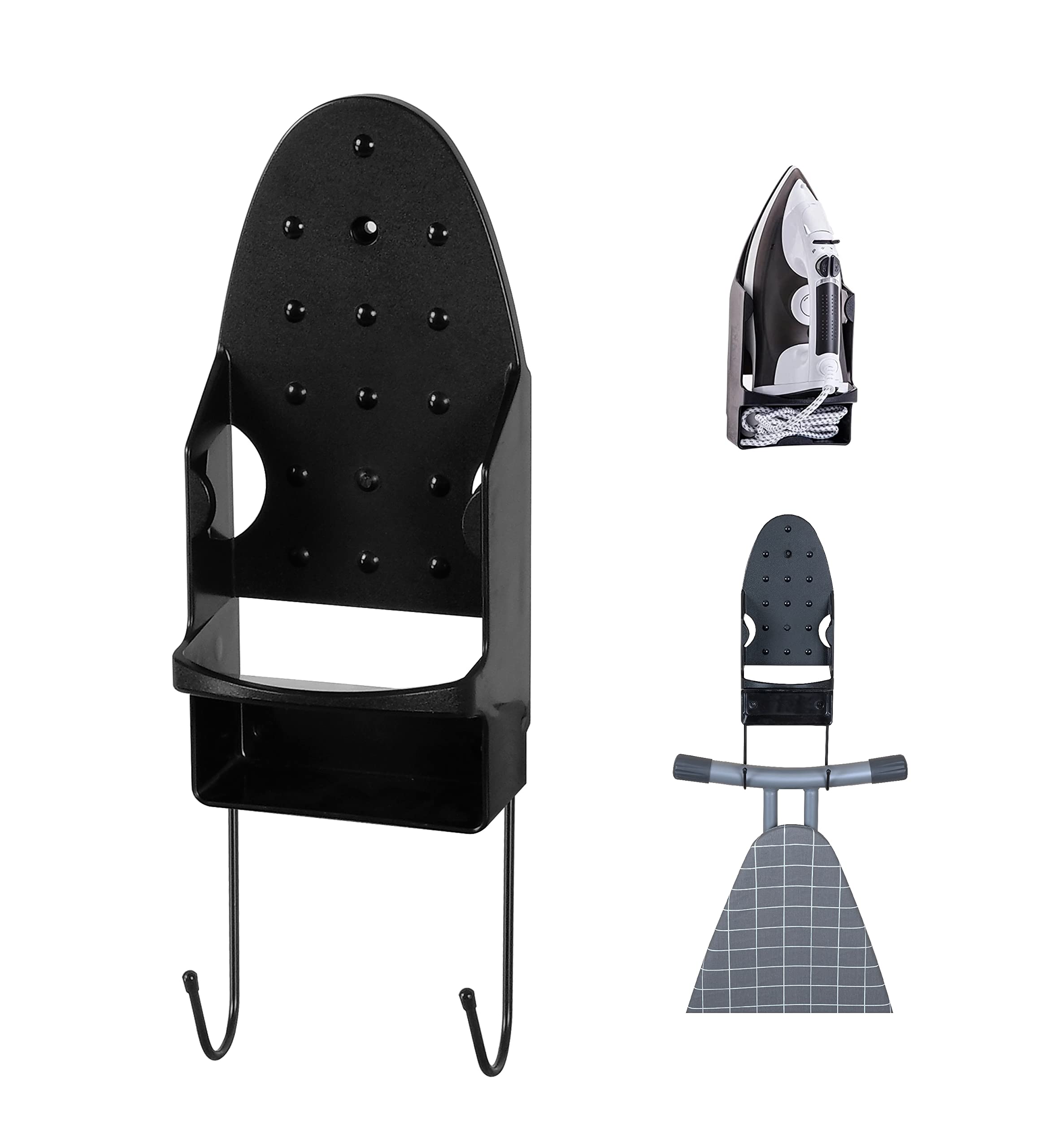 Homion Black Lightweight Ironing Board Hanger, Wall Mount Iron Holder Ironing Board Rack For Household Bathroom Shelf Door Or Wall Mount In Laundry Room - (Mini Iron Stand)
